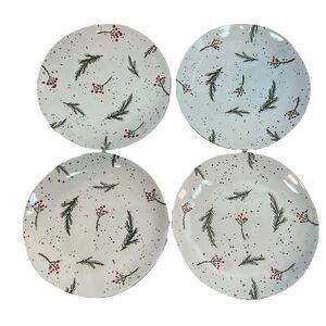 4 Potters Studio Dessert Salad Plates Pine Branch & Berries  7 1/2" NEW